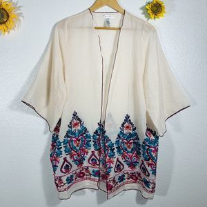 T Party Embroidered Cotton Open Boho Cardigan Size Small Women’s